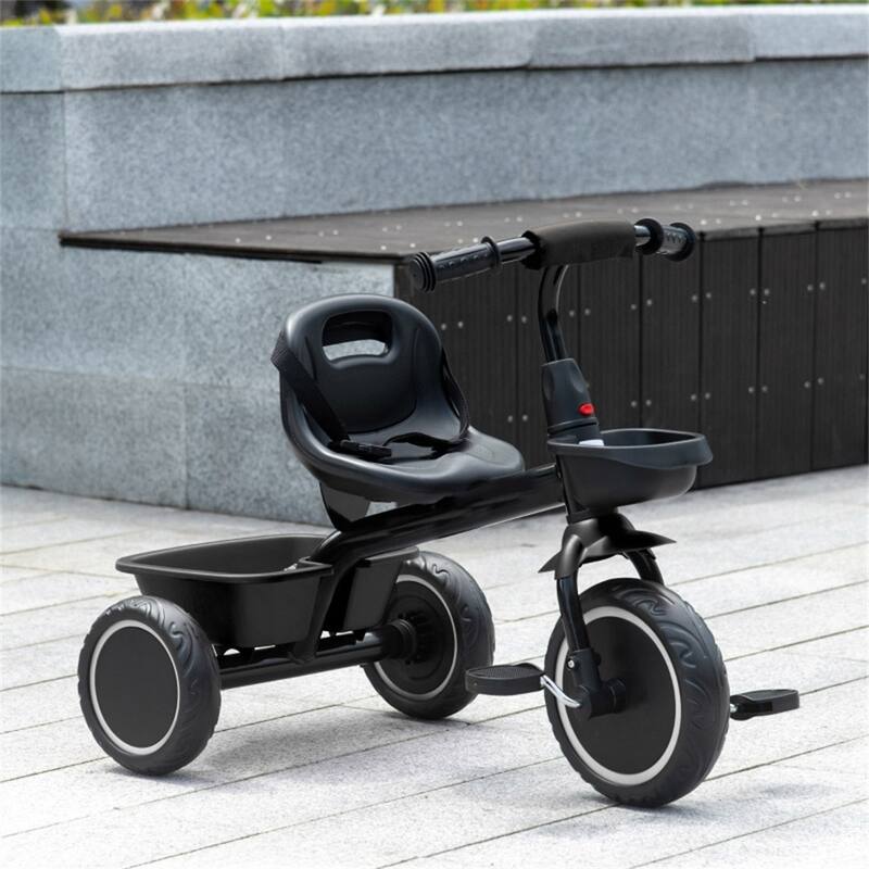 Black 3-Wheel Adjustable Seat Toddler Tricycle with Mudguard Front and Rear Fun Ride for Toddlers - 31.5" L x 19" W x 24.75" H