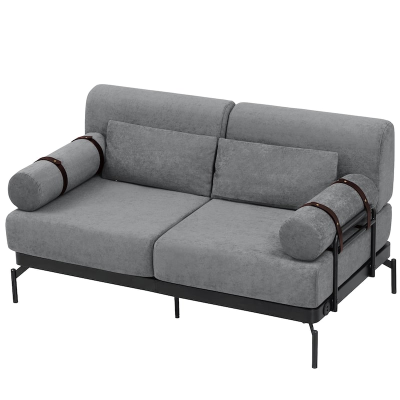 59" Chenille Modern Loveseat Sofa with USB Charging Ports, Cylindrical Armrests, and 440lb Capacity