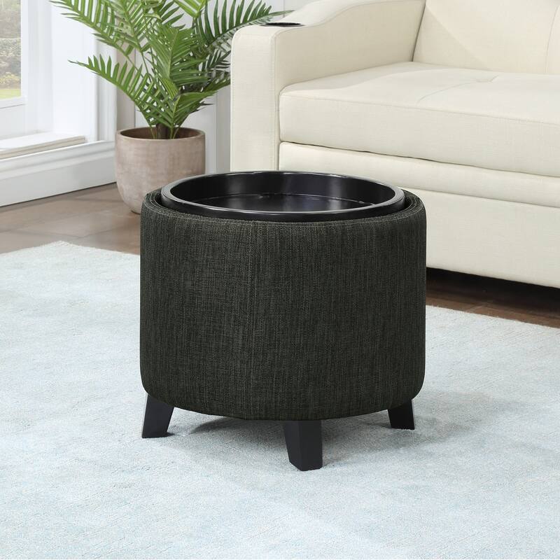 Storage Ottoman with Reversible Tray - Upholstered Seat with Hidden Storage, Serving Tray Top, and Stylish Home Accent Design