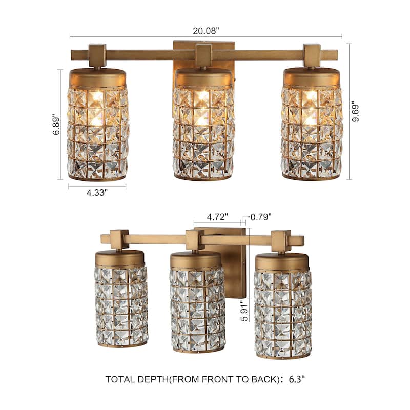 20" Aged Brass Crystal Bathroom Vanity Lights Wall Sconce
