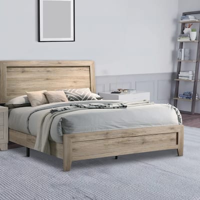 Wooden Eastern King Bed with Grains and Knots, Natural Brown