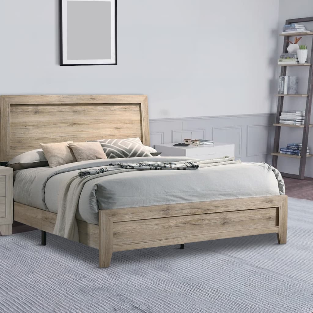 Wooden Eastern King Bed with Grains and Knots, Natural Brown