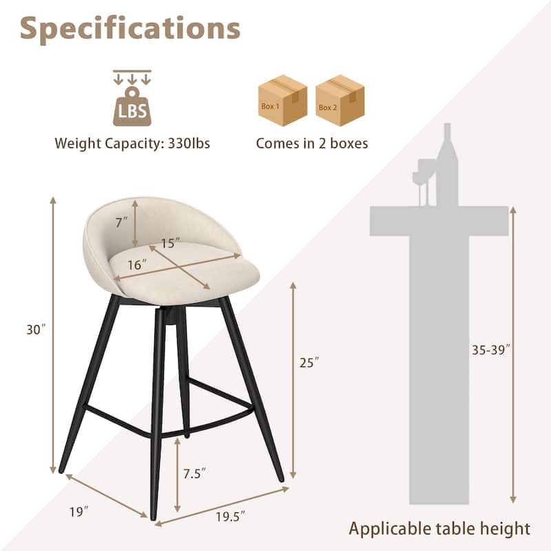Gymax 25'' Upholstered Bar Stools Set of 4 w/ Footrest Backrest &