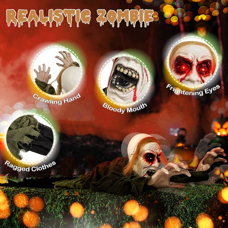 Costway Halloween Groundbreaker Voice Activated Climbing Zombie w/ - See Details