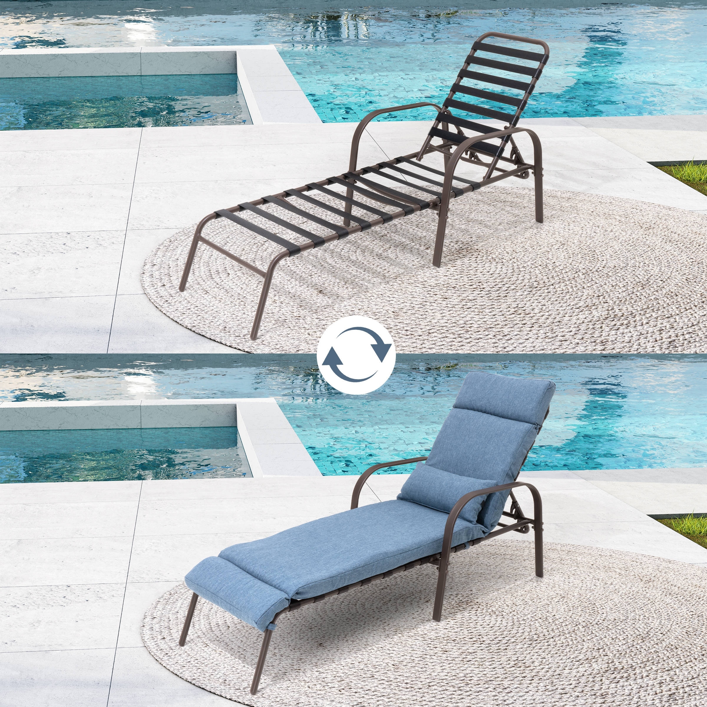 VredHom Adjustable Outdoor Chaise Lounge with Removable Cushion and Sturdy Design-image