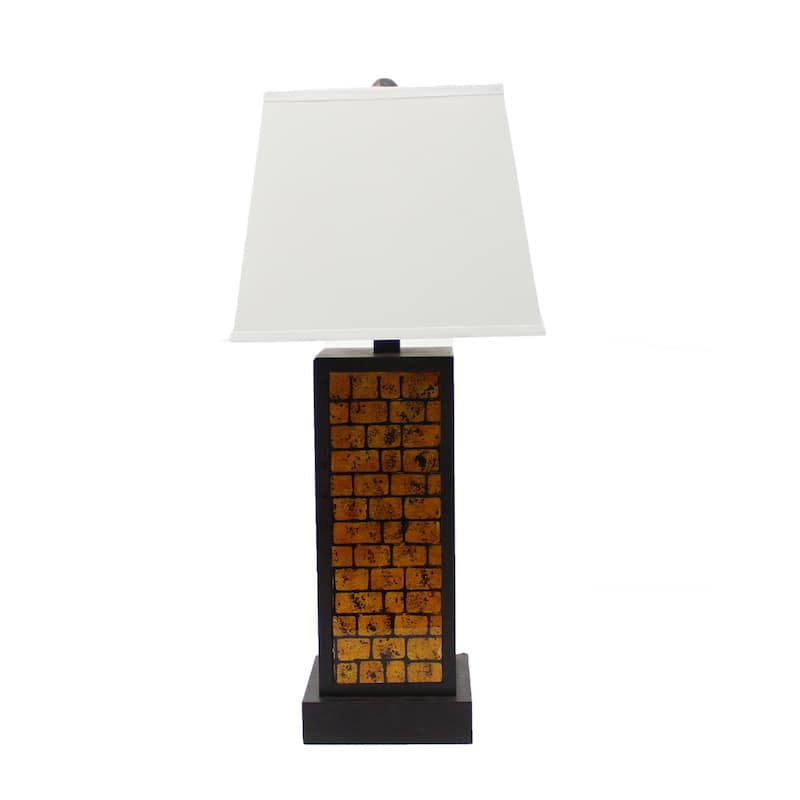 Metal Bedside Table Lamp with White Empire Linen Shade - 15” x 13” x 30.75” - Yellow