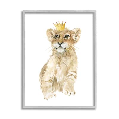 Stupell Lion Cub with Royal Crown Prince Jungle Animal Framed Wall Art - Brown