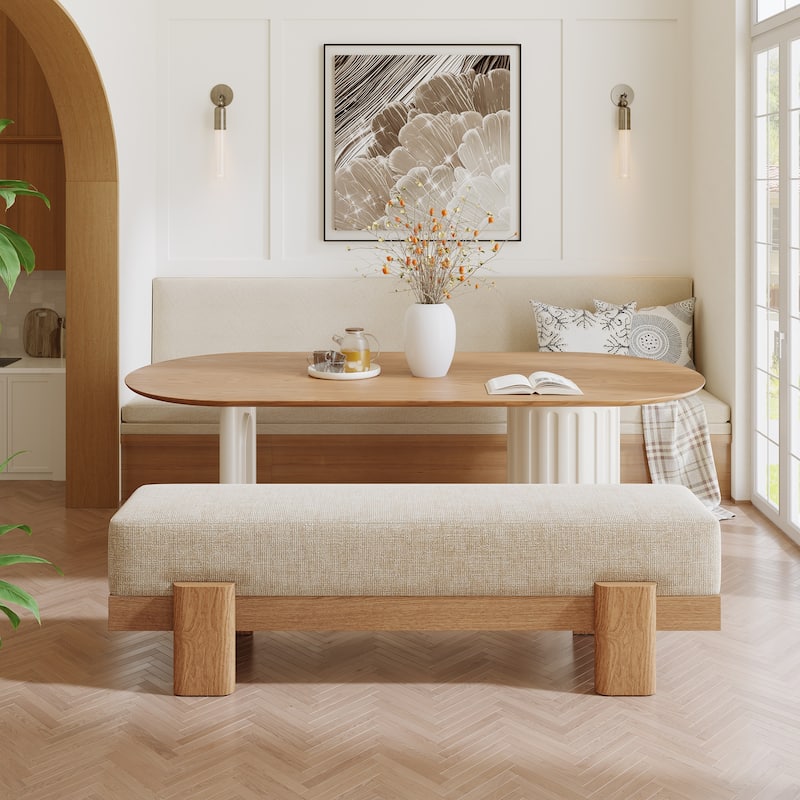 55-Inch Upholstered Entryway Bench, Modern Shoe Bench with Padded - Beige