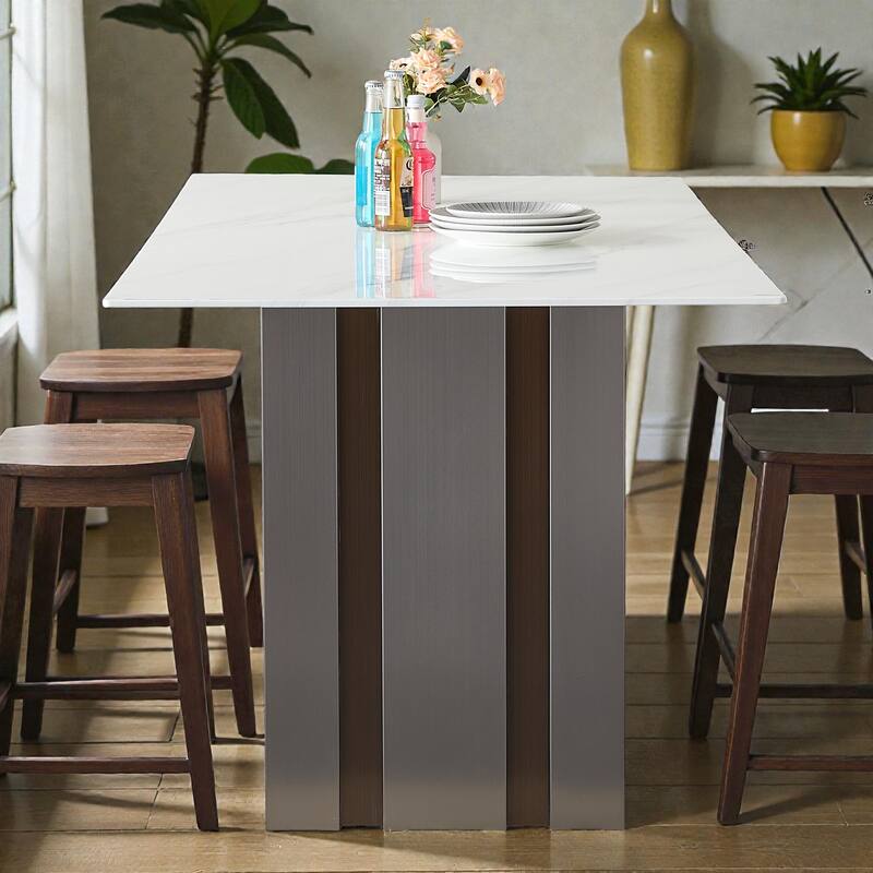 69.3 Inch Rectangular Dining Table with White Marble Glass Top, Modern Dining Table for 4 to 6 People
