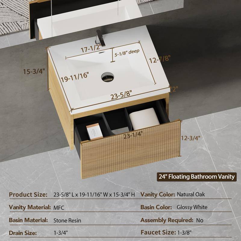 ABRUZZO Floating Vanity with Integrated Top Sink Soft-Close Wall-Mount Bathroom Cabinet