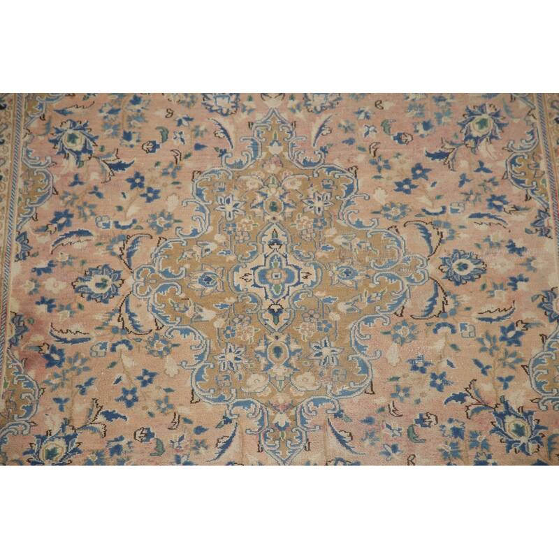 Hand Knotted Oriental 100% Wool Carpet Traditional Floral Pink Mashad Area Rug - 9' 1'' X 5' 7''