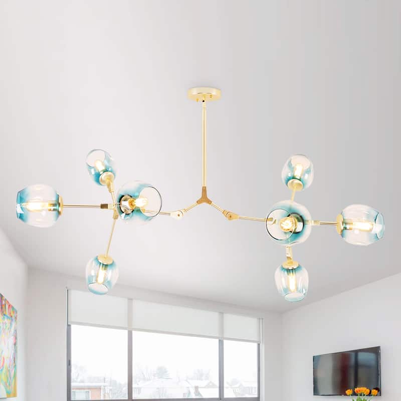 Oaks Aura Mid Century Modern 8-Light Gold Ceiling Light Adjustable Sputnik Chandelier