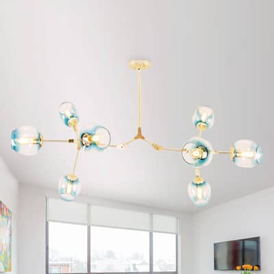 Oaks Aura Mid Century Modern 8-Light Gold Ceiling Light Adjustable Sputnik Chandelier