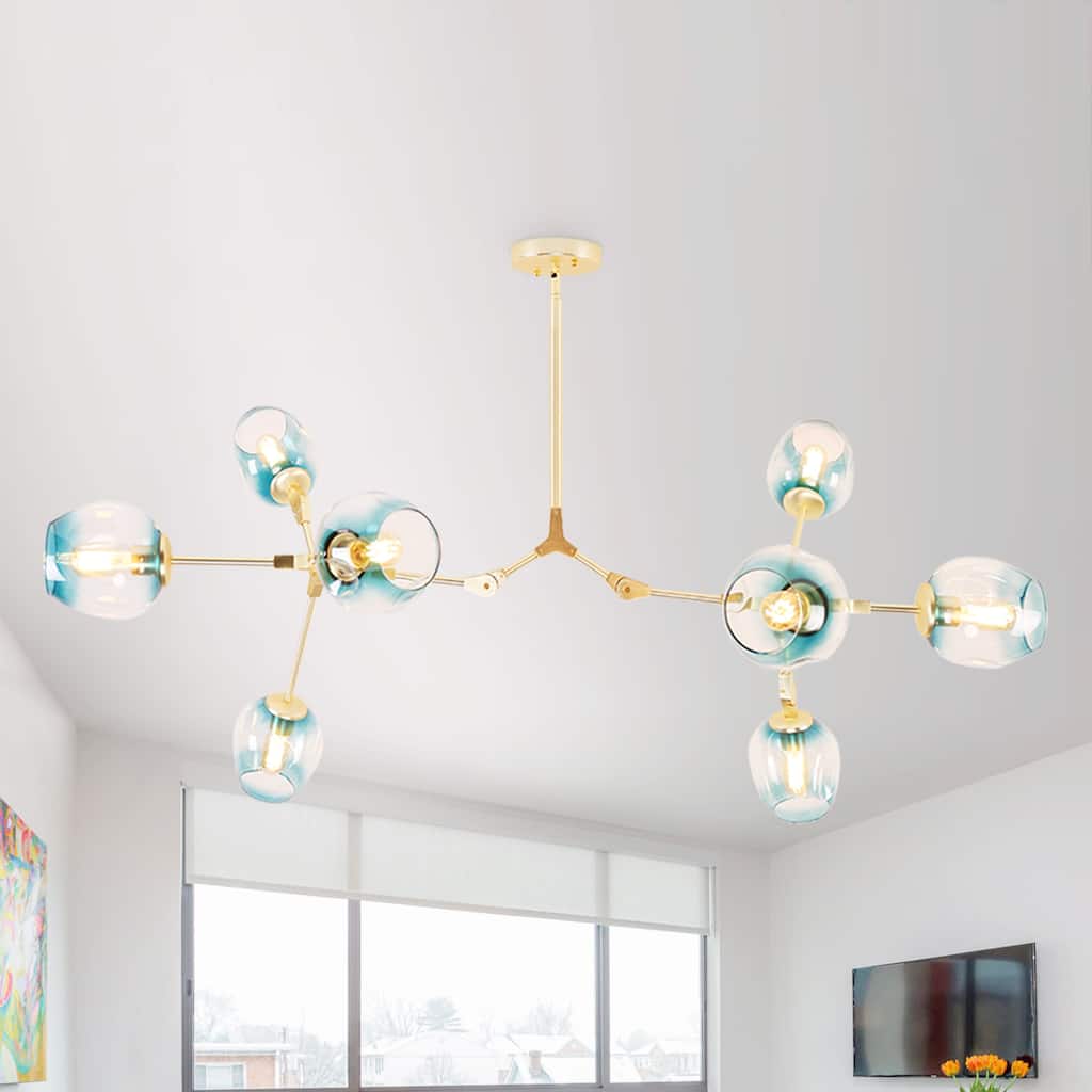 Oaks Aura Mid Century Modern 8-Light Gold Ceiling Light Adjustable Sputnik Chandelier