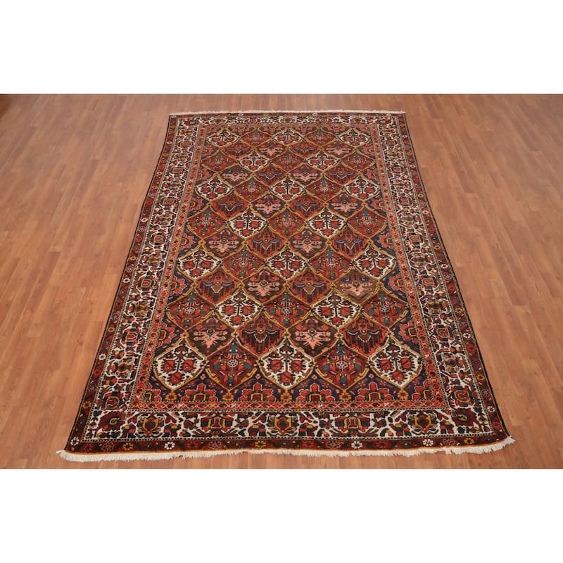 Hand Knotted Oriental 100% Wool Carpet Traditional Floral Oranges & Rust Bakhtiari Area Rug - 9' 6'' X 6' 7''