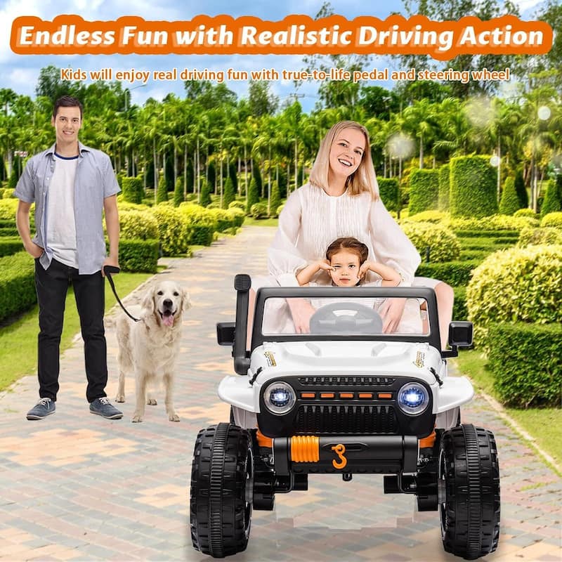 2 Seater Electric Truck, 24V Ride On Car for Kids Best Gift, White