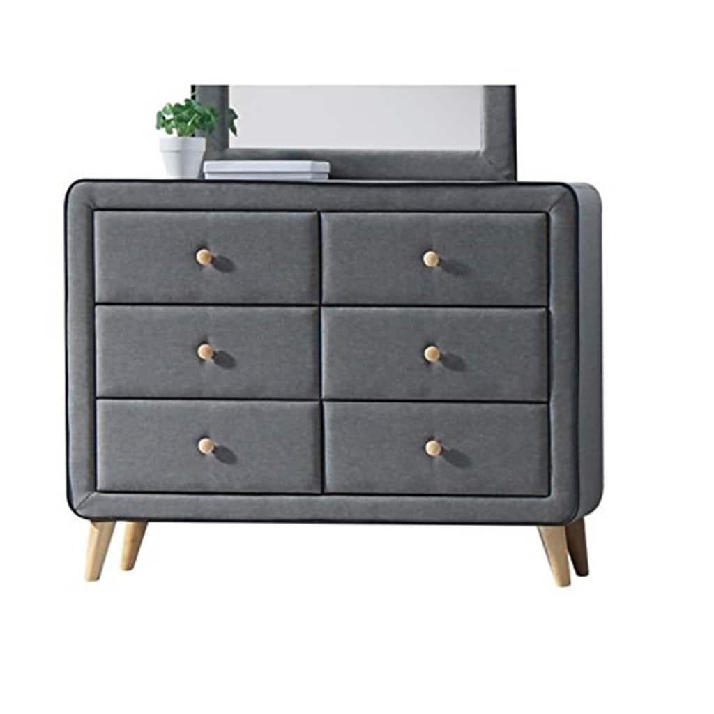 Elegant Light Gray Dresser - 6 Drawer Fabric Chest with Tapered Wood Legs