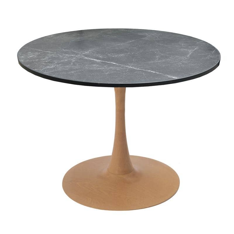 Bristol 36" Round Dining Table - MDF Wood Top with Natural Wood Steel Pedestal Base - Modern Kitchen & Dining Room Table - Marbleized Black