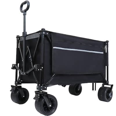 Foldable Garden Cart with Heavy-Duty Wheels & 480lbs Load Capacity, Portable Utility Wagon for Camping, Sports, Groceries, black