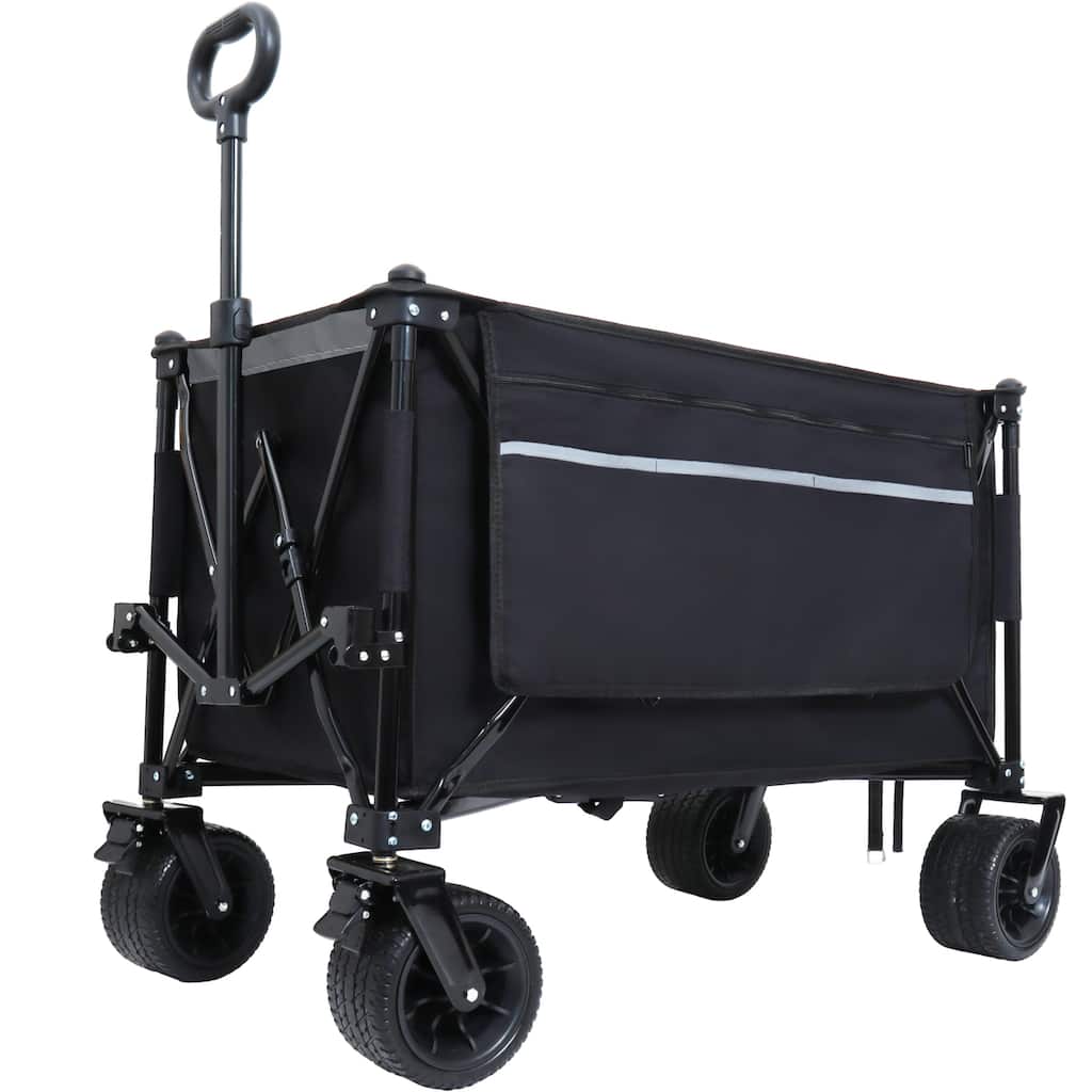 Foldable Garden Cart with Heavy-Duty Wheels & 480lbs Load Capacity, Portable Utility Wagon for Camping, Sports, Groceries, black