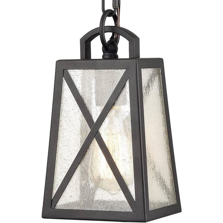 Scafati Modern Outdoor Pendant Light Fixture for Front Porch Hanging Light Ceiling Fixture, Matte Black Seeded Glass