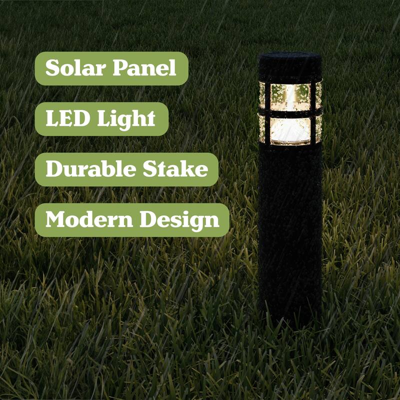 Solar Lights Outdoor Waterproof 8-Pack - 15.4” Bollard Solar Pathway Lights - LED Solar Stake Lights by Pure Garden (Black)
