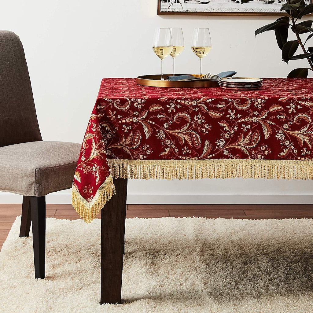 Violet Linen Luxury Damask Floral Pattern Tablecloth