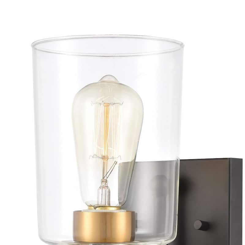 1-Light Cylindrical Shade Vanity Light Fixture - 8" - Black and Brass Finish