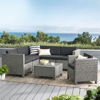 Puerta Outdoor 7-piece Wicker V-Shaped Sectional Sofa Set with Cushions by Christopher Knight Home