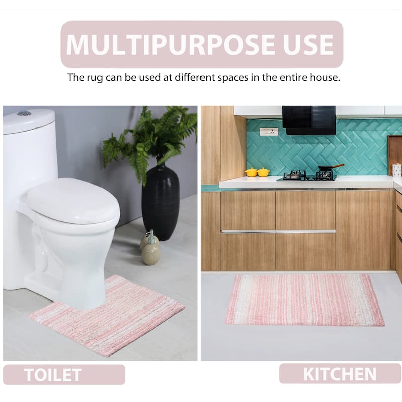 Gradiation Rug Collection 100% Cotton Non-Slip Bath Rug Set, 3 Piece Machine Washable- Bathroom Rug, Bath Rug, U Shaped Contour
