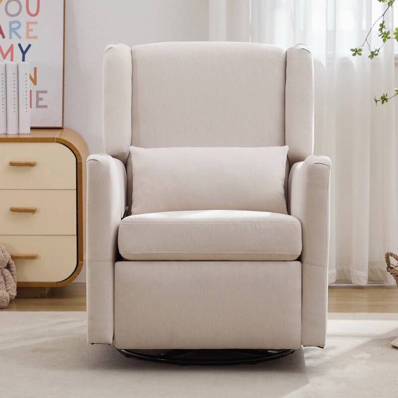 360 Swivel Rocker Recliner Chair, Wingback Accent Chair Nursery Chair with Adjustable Backrest & Footrest, Beige
