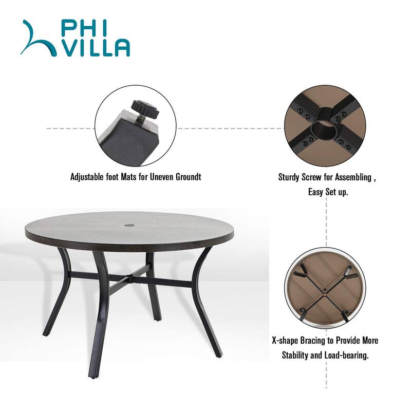 5 Piece Outdoor Dining Sets, 44'' Round Metal Bistro Table with 1.97'' Umbrella Hole and 4 Rattan Garden Chairs
