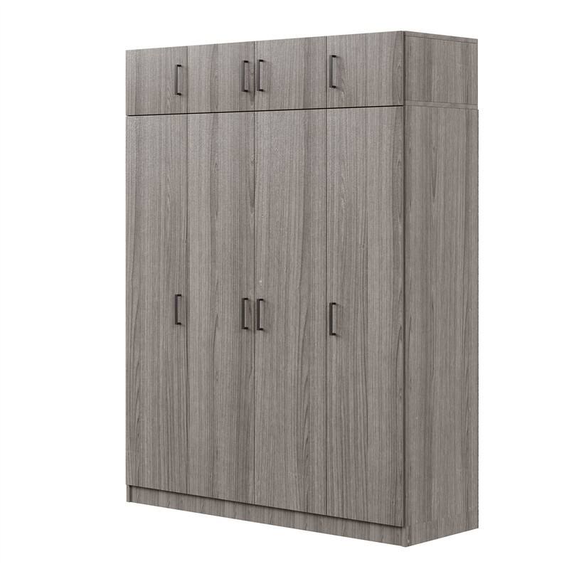 4-Door Wardrobe with 1 Drawer and Top Cabinet, Bedroom Armoire Wardrobe Closet with Hanging Rod and Storage Shelves for Clothes