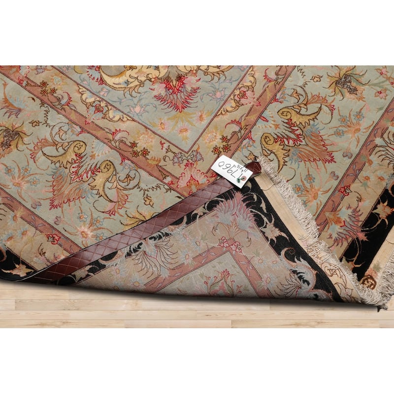 Hand Knotted Tabriz Black Persian Wool & Silk Traditional Area Rug - 11' 6'' x 16' 10''