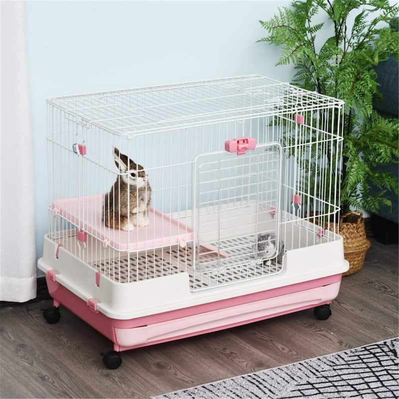 Pink Hamster Small Pet Cages Platform and Ramp are Including - 32"L x 20.75"W x 26"H - Pink