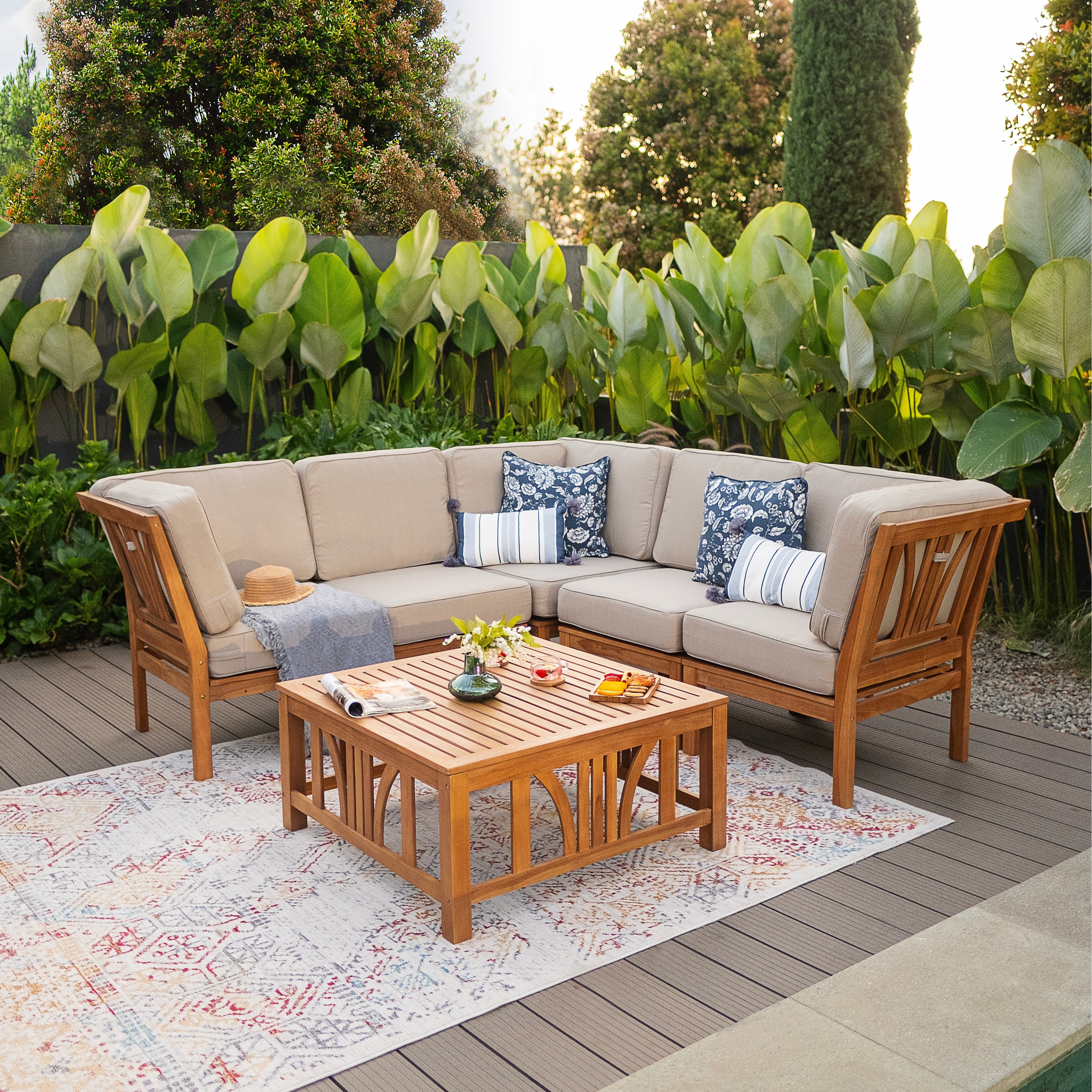 Cambridge Casual Lowell 6-piece Teak Patio Sectional Set with Cushion