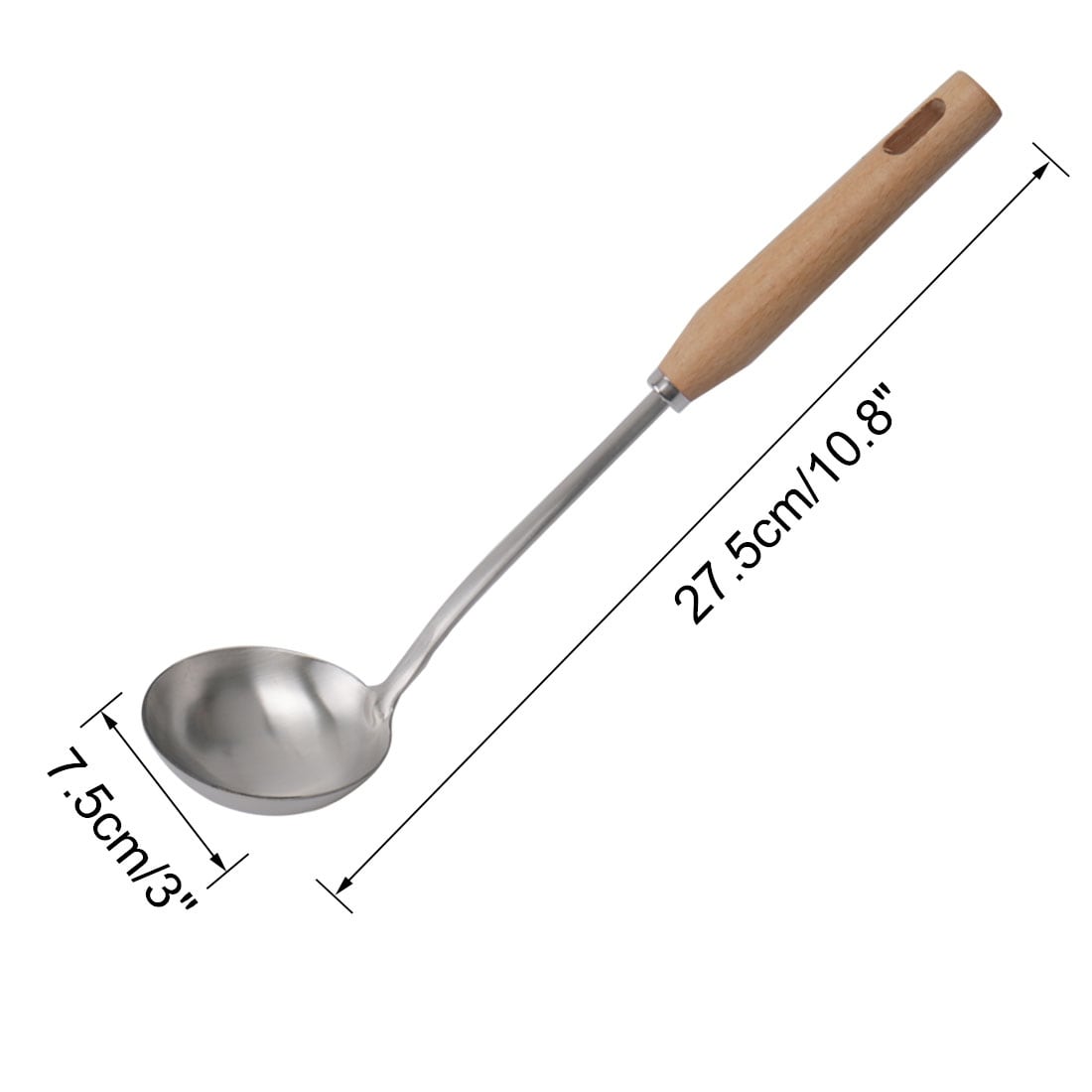Stainless Steel Soup Ladle Spoon Wooden Handle Cookware Utensil - 10.4 x  3(L*W)