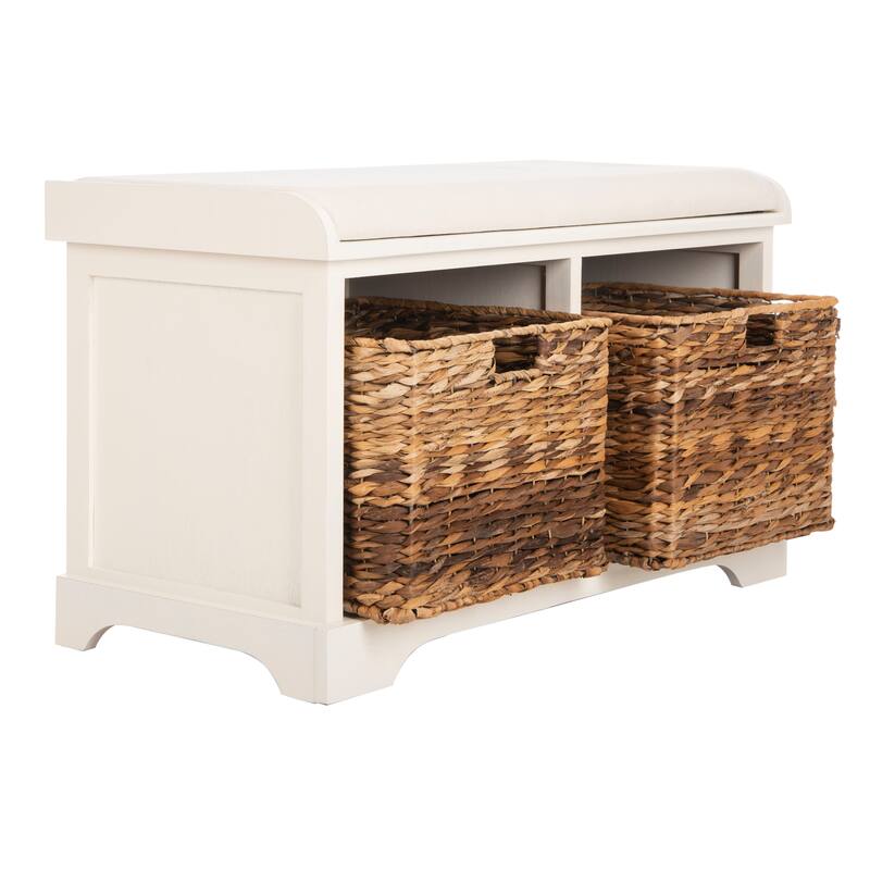 SAFAVIEH Freddy Distressed White Wicker Storage Bench - 33.5" x 16.1" x 19.9"