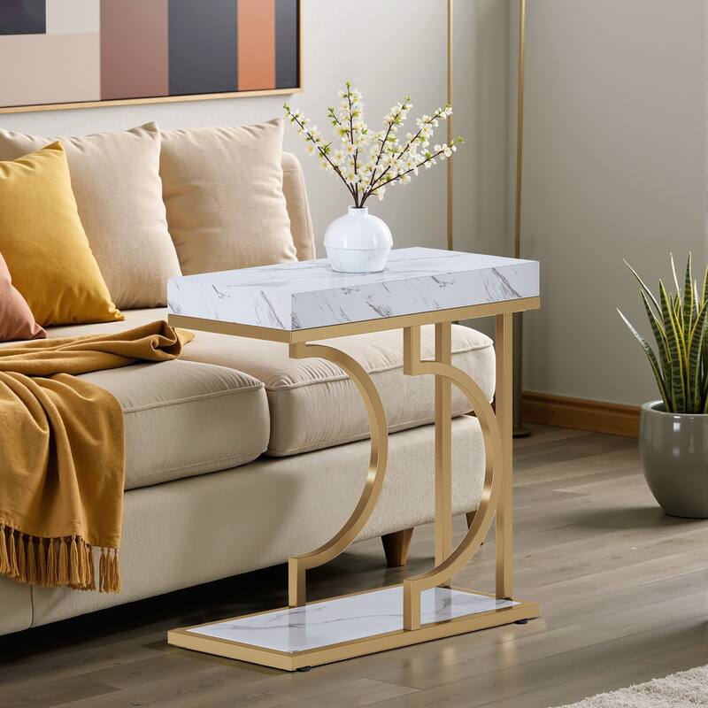 Modern Side Table, C Shaped End Table, Chairside Sofa Bedside Table for Living Room