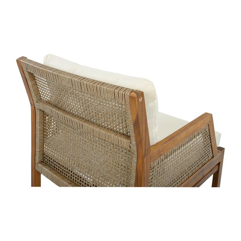 Christopher Knight Home - Ethel 4-Piece Outdoor Acacia Wood & Wicker Patio Conversation Set with Cushions