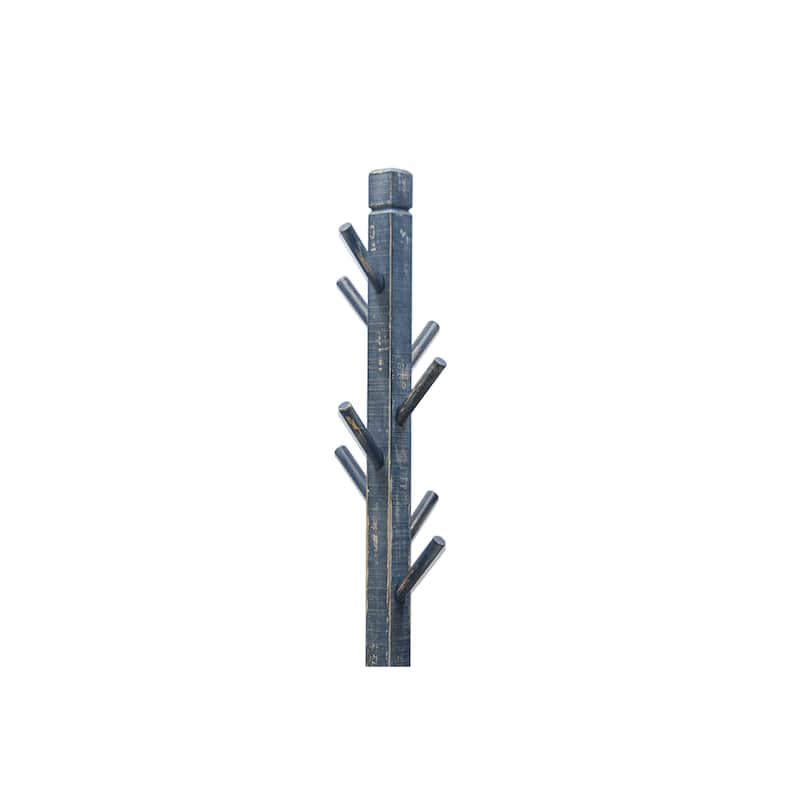 Rena Coat, Hat Rack Stand, 8 Wood Stems, 72 Inch Ocean Blue Mahogany