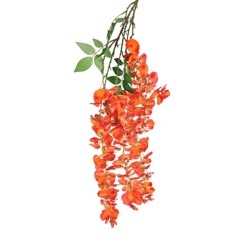Set of 3 Orange Artificial Japanese Wisteria Flower Stem Hanging Spray Bush 44in - 44" L x 10" W x 3" DP