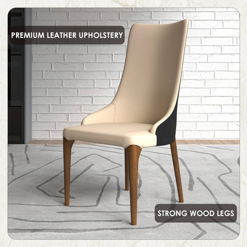 Elm Modern High-back Leather or Velvet Upholstered Accent Dining Chair with Solid Ash Wood Legs for Living Room or Office