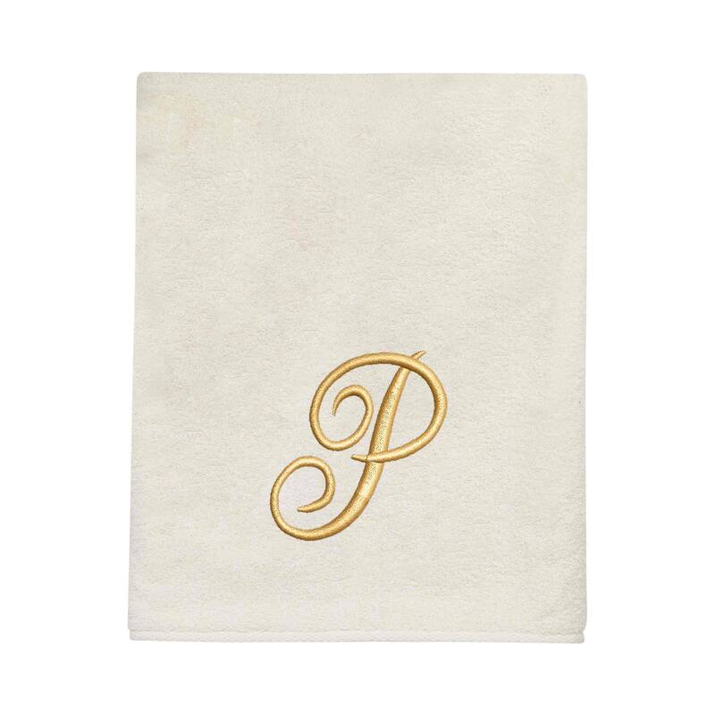 Avanti Ivory with Gold Script Monogram Bath Towel Letter P - Bath Towel