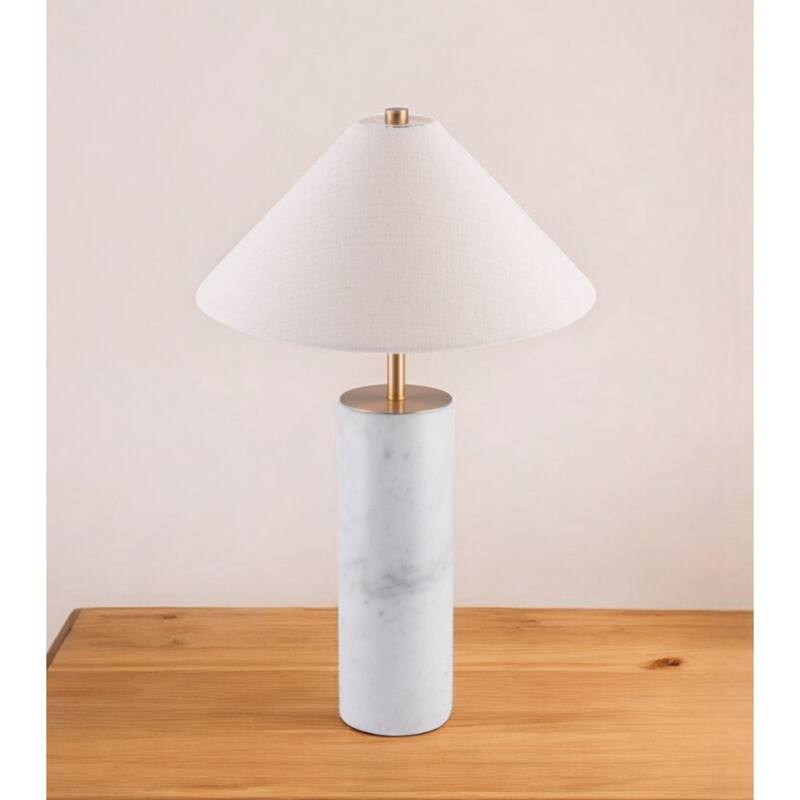 White Metal Bedside Lamp with Linen Cone Shade Rotary Socket Switch - 13.8” x 13.8” x 21.7” (D x W x H)