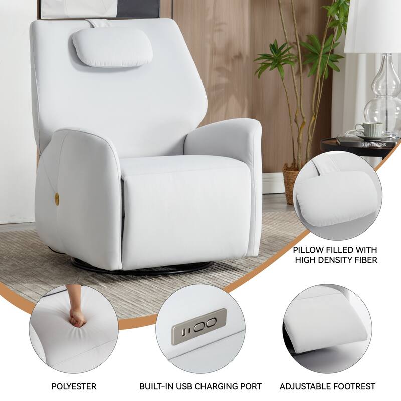 Swivel and Rocker Power Recliner Chair with Lumbar and Neck Support Pillow, Max Swivel Degree 270°, USB and Type-C Ports