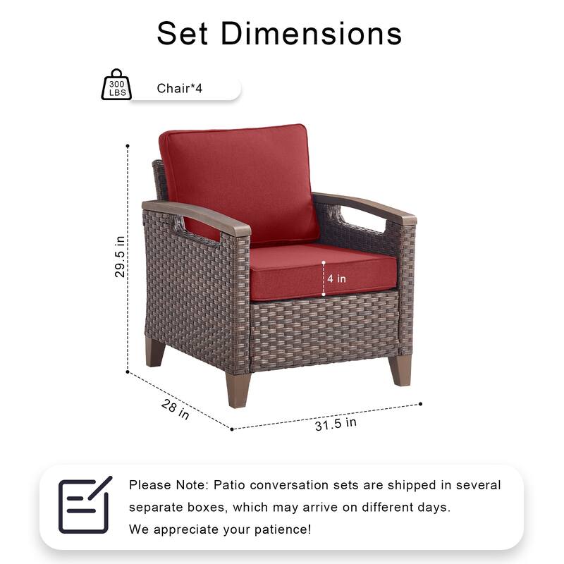 Pocassy Outdoor Brown Wicker Funitre with Cushion Set