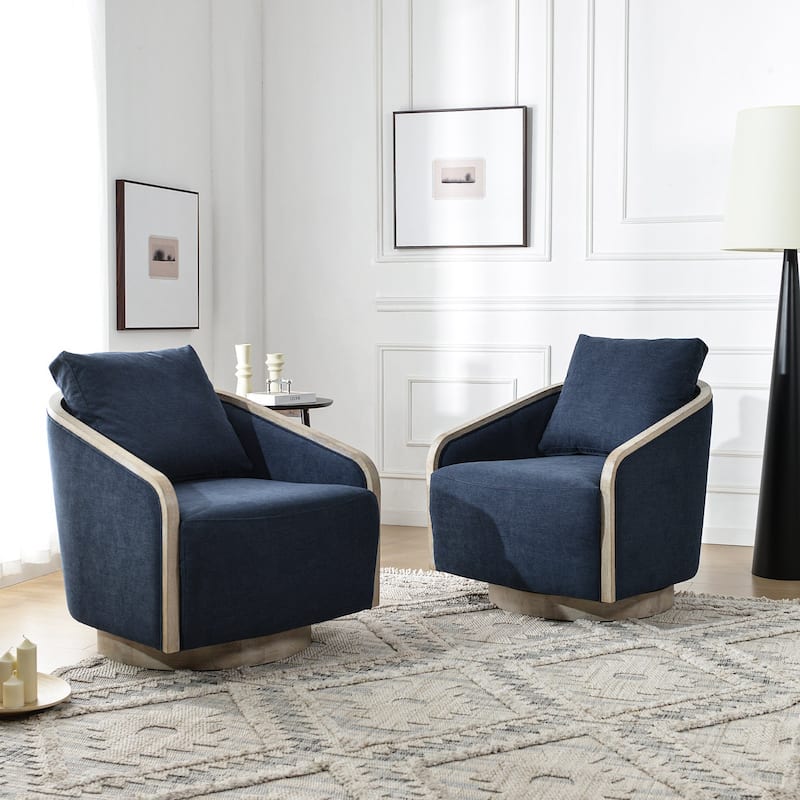 KINWELL 30" Wide Fabric Upholstered Swivel Barrel Chair, Accent Armchair for Living Room, Bedroom