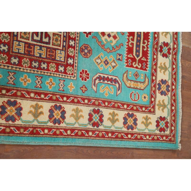 Turquoise Blue Kazak Accent Rug Handmade Wool Carpet - 3'4" x 5'1"