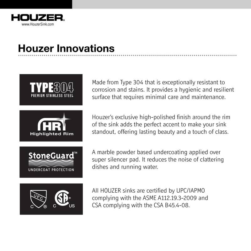 Houzer ISL-3322BS1-C Glowtone 33" Drop In Double Basin Stainless Steel - Stainless Steel